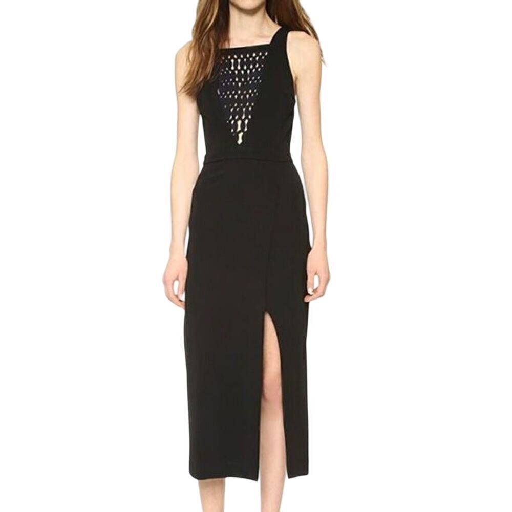 Dion Lee Lattice Lace Plunge Dress midi black size medium US 6